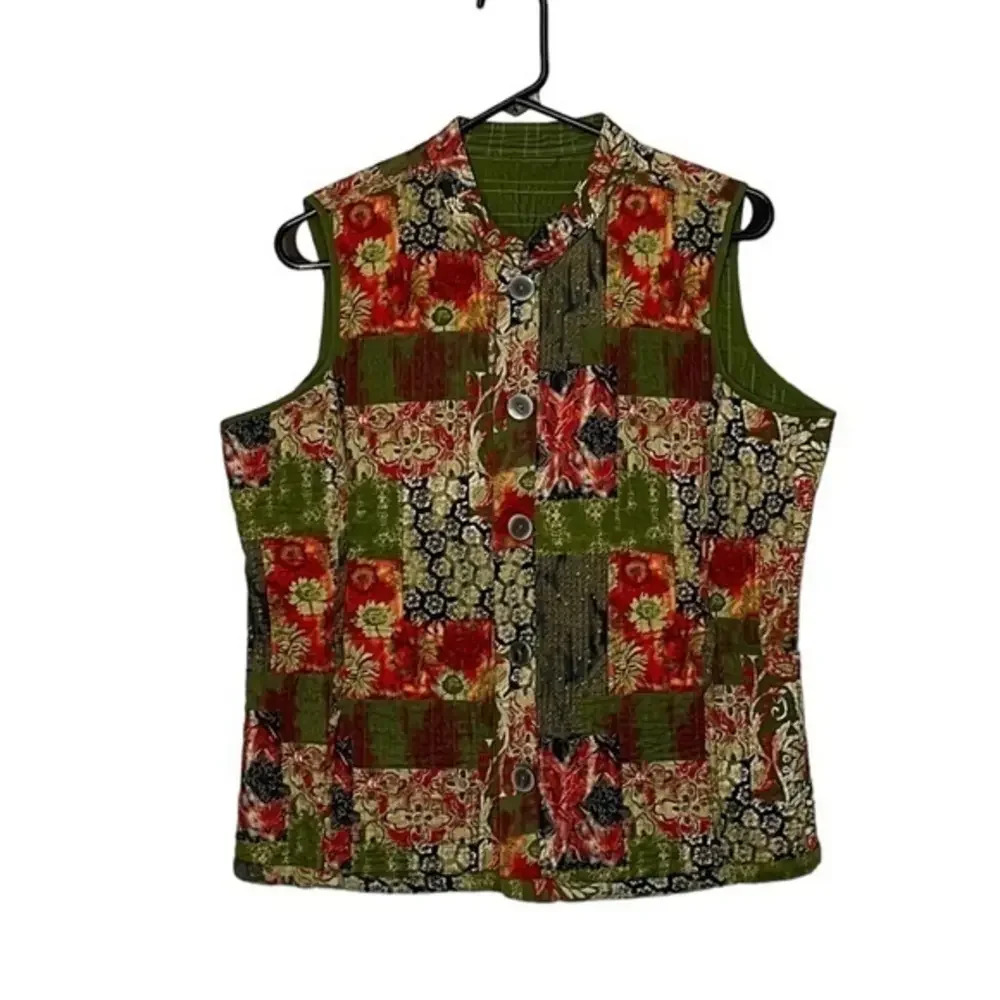 New Gorgeous Handmade Quilted Reversable Button Down Vest Size M/L‎